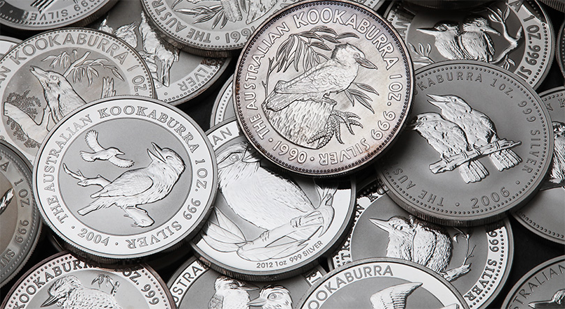 1oz Kookaburra Silbermünzen aus verschiedenen Jahrgängen
