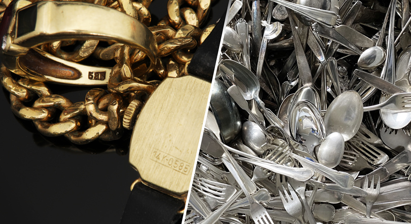 Alter Goldschmuck und Silberbesteck