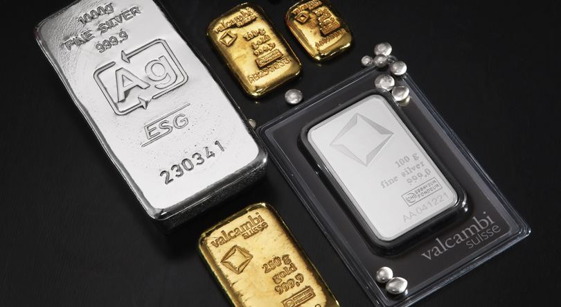 Goldbarren und Silberbarren gegossen sowie geprägt