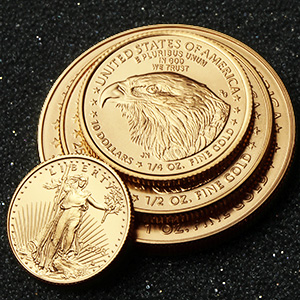 American Eagle Goldmünzen in verschiedenen Stückelungen. 