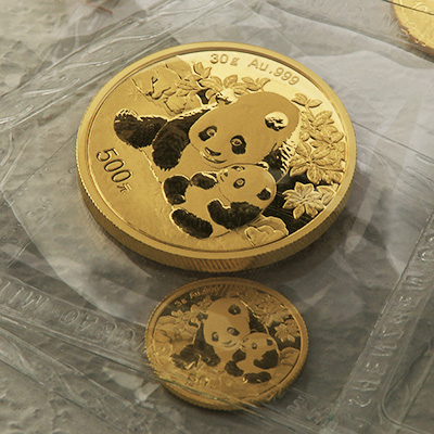 China Panda Goldmünzen in Folie