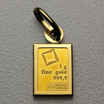 Goldbarren Anhänger 1g Gold Valcambi Logo
