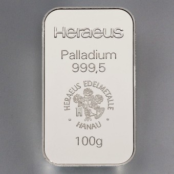 Palladiumbarren 100g Heraeus (999,5 Pd) 