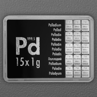 Palladiumbarren 15 x 1g "Pd International" (Motivbox)