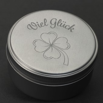 Geschenk-Box "Viel Glück" (rund, Ø: ca. 8 cm) 