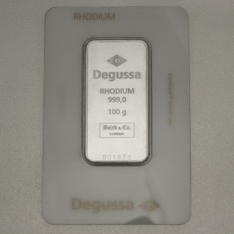 Rhodiumbarren 100g DEGUSSA (999 Rh), geprägt 