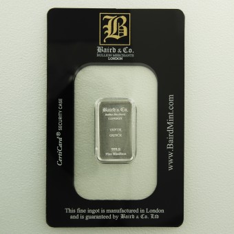 Rhodiumbarren 1/10oz (999 Rh) Baird&Co., geprägt 