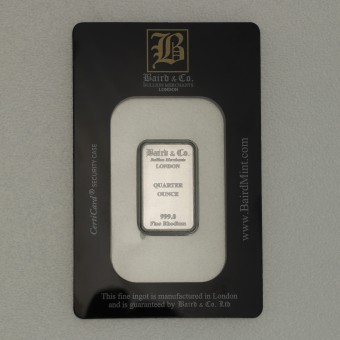 Rhodiumbarren 1/4oz (999 Rh) Baird&Co., geprägt 