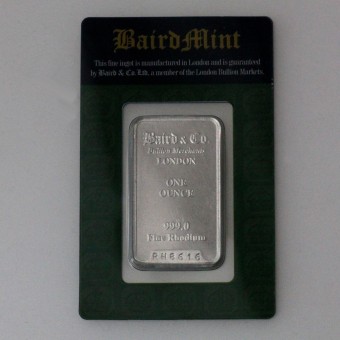 Rhodiumbarren 1oz (999 Rh) Baird&Co., geprägt 