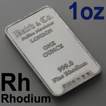 Rhodiumbarren 1oz (999 Rh), geprägt 