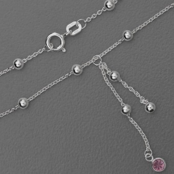 Silber-Fußkette 925er "Kugelkette / Zirkonia pink" (Sterling)