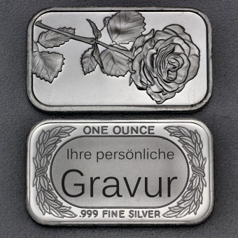 Silber 3-D Barren "Gravur-Rose" 1oz, gegossen 