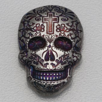 Silber 3-D Barren "Sugar Skull" 2oz, gegossen Day of the Dead: Cross