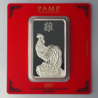 Silberbarren 100g "Hahn 2017" Lunar PAMP 