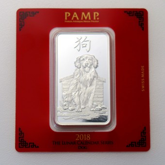 Silberbarren 100g "Hund 2018" Lunar PAMP 