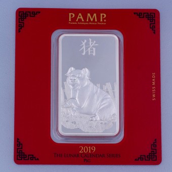 Silberbarren 100g "Schwein 2019" Lunar Pamp 