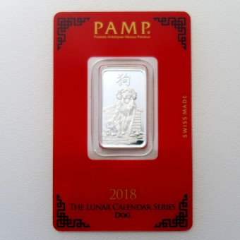 Silberbarren 10g "Hund 2018" Lunar PAMP 