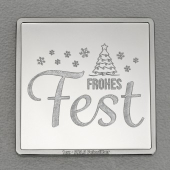 Silberbarren 1oz "Frohes Fest" Gravurbarren quadratisch