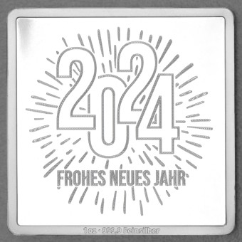 Silberbarren 1oz "Frohes Neues Jahr 2024" Gravurbarren quadratisch