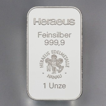 Silberbarren 1oz Heraeus, geprägt 