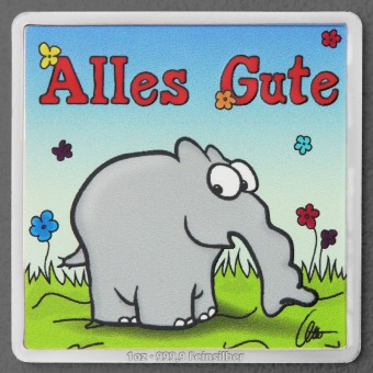 Silberbarren 1oz "Ottifant - Alles Gute" kol. quadratisch