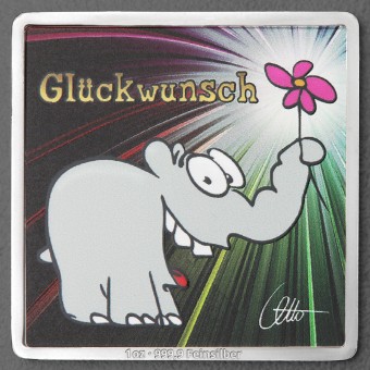 Silberbarren 1oz "Glückwunsch" quadratisch (koloriert) Ottifanten