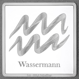 Silberbarren 1oz "Sternzeichen Wassermann" Gravurbarren quadratisch