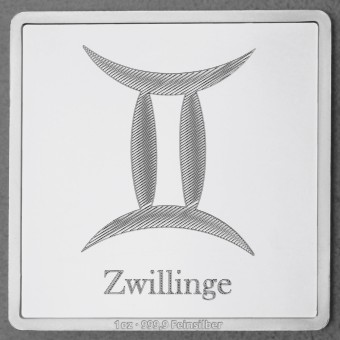 Silberbarren 1oz "Sternzeichen Zwillinge" Gravurbarren quadratisch