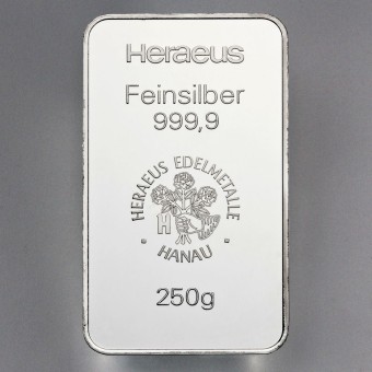 Silberbarren 250g Heraeus, geprägt 