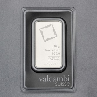 Silberbarren 50g VALCAMBI, Blister 