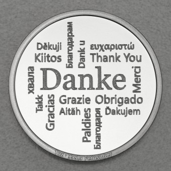 Silbermedaille 1oz "Danke - Word-Cloud" Gravurmedaille