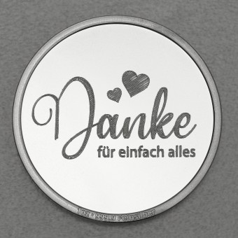 Silbermedaille 1oz "Danke - für einfach alles" Gravurmedaille