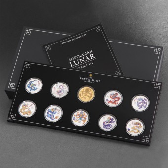 Silbermünze 10 x 1/2oz "Drache" 2024 Set – 10-tlg. Lunar III – Year of the Dragon (Australien)