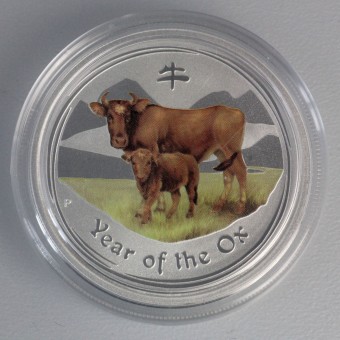 Silbermünze 1/2oz "Ochse" 2009 (koloriert) Lunar II – Year of the Ox (Australien)