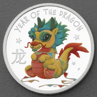 Silbermünze 1/2oz "Drache" 2024 (PP/koloriert) Lunar – Babys (Tuvalu)