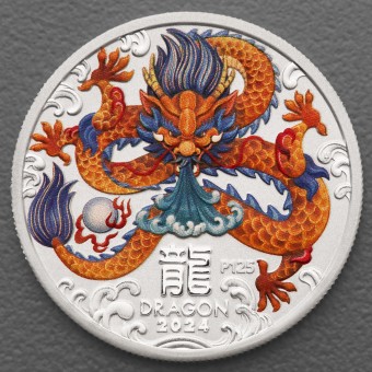 Silbermünze 1/2oz "Drache" 2024 (koloriert) Lunar III – Year of the Dragon (Australien)