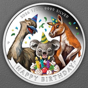 Silbermünze 1/2oz "Happy Birthday" 2026 (PP/koloriert) (Australien)