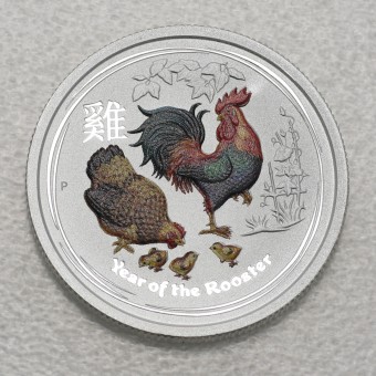 Silbermünze 1/4oz "Hahn" 2017 (koloriert) Lunar II – Year of the Rooster (Australien)