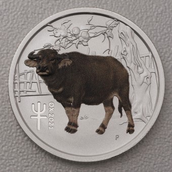 Silbermünze 1/4oz "Ochse" 2021 (koloriert) Lunar III – Year of the Mouse (Australien)