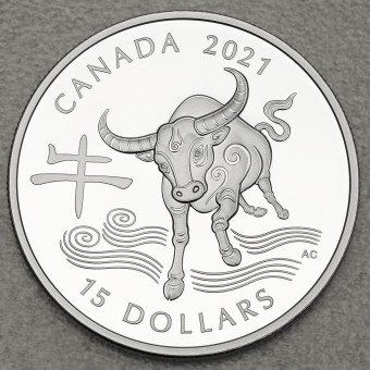 Silbermünze 15$ Lunar III-Ochse 2021 (PP) Kanada 