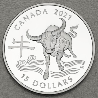 Silbermünze 15 Dollar "Ochse" 2021 (PP) Lunar III (Kanada)