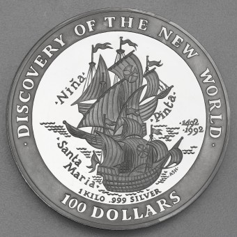 Silbermünze 1kg "Christoph Kolumbus" 1992 Entdeckung der neuen Welt (Bahamas)