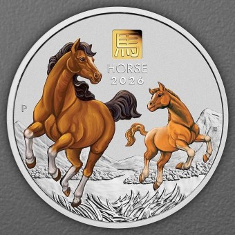 Silbermünze 1kg "Pferd" 2026 (koloriert) Gold Privy Mark – Lunar III (Australien)