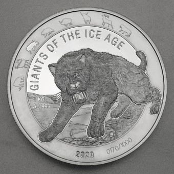 Silbermünze 1kg "Säbelzahnkatze 2020" (Ghana) "Giants of Ice Age" Serie