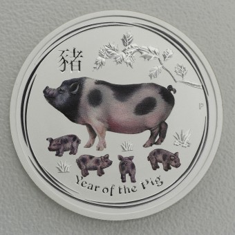 Silbermünze 1kg "Schwein" 2019 (koloriert) Lunar II – Year of the Pig (Australien)