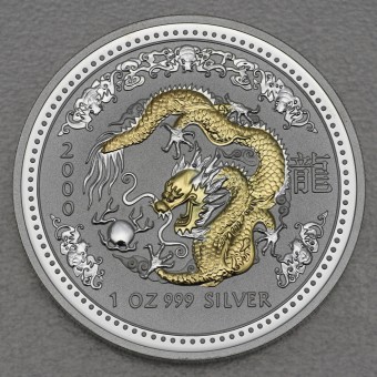 Silbermünze 1oz "Drache" 2000 (vergoldet) Lunar I – Year of the Dragon (Australien)