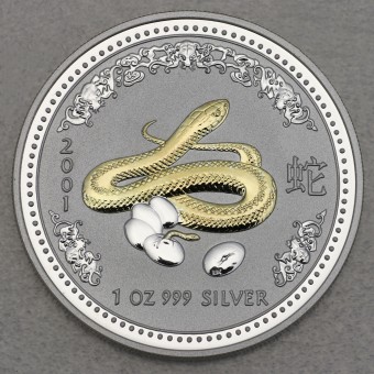 Silbermünze 1oz "Schlange" 2001 (vergoldet) Lunar I – Year of the Snake (Australien)