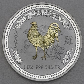 Silbermünze 1oz "Hahn" 2005 (vergoldet) Lunar I – Year of the Rooster (Australien)