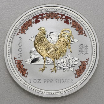 Silbermünze 1oz "Hahn" 2005 (koloriert/vergoldet) Lunar I – Year of the Rooster (Australien)