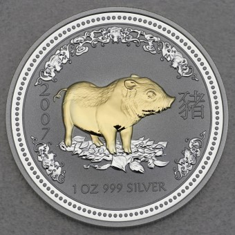 Silbermünze 1oz "Schwein" 2007 (vergoldet) Lunar I – Year of the Pig (Australien)